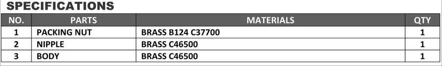 Specifications table for Swivel Tee Adapter