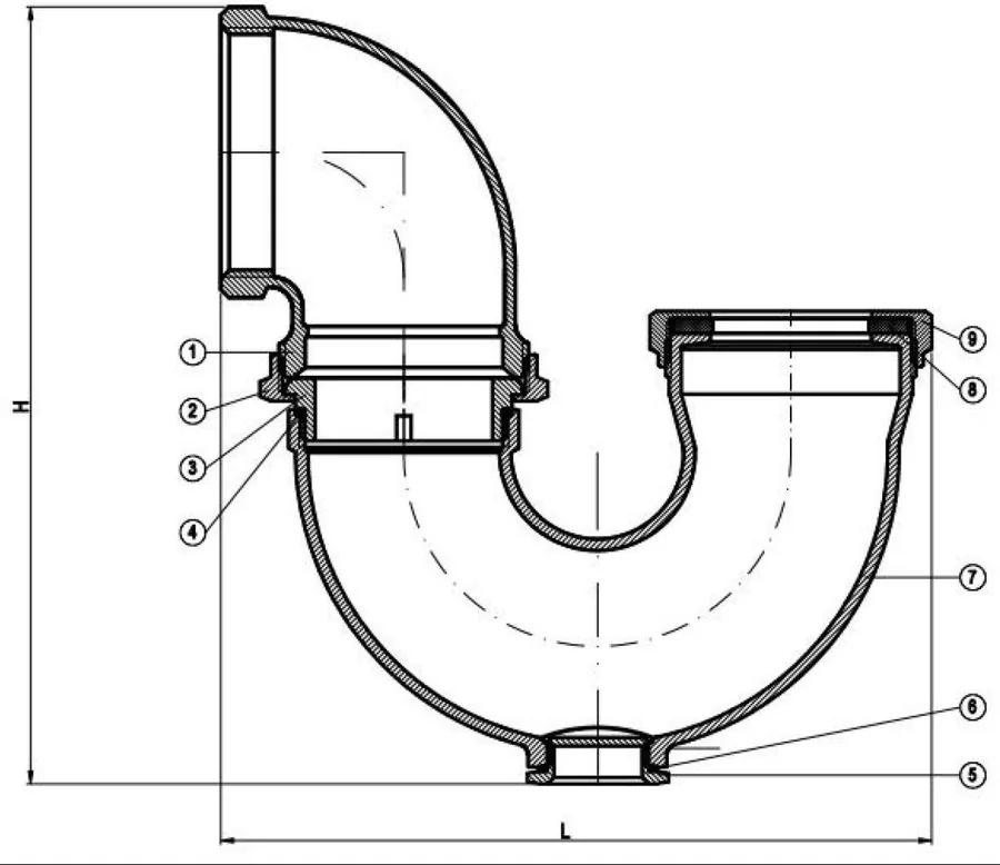 Exploded diagram of Trap Cast Brass